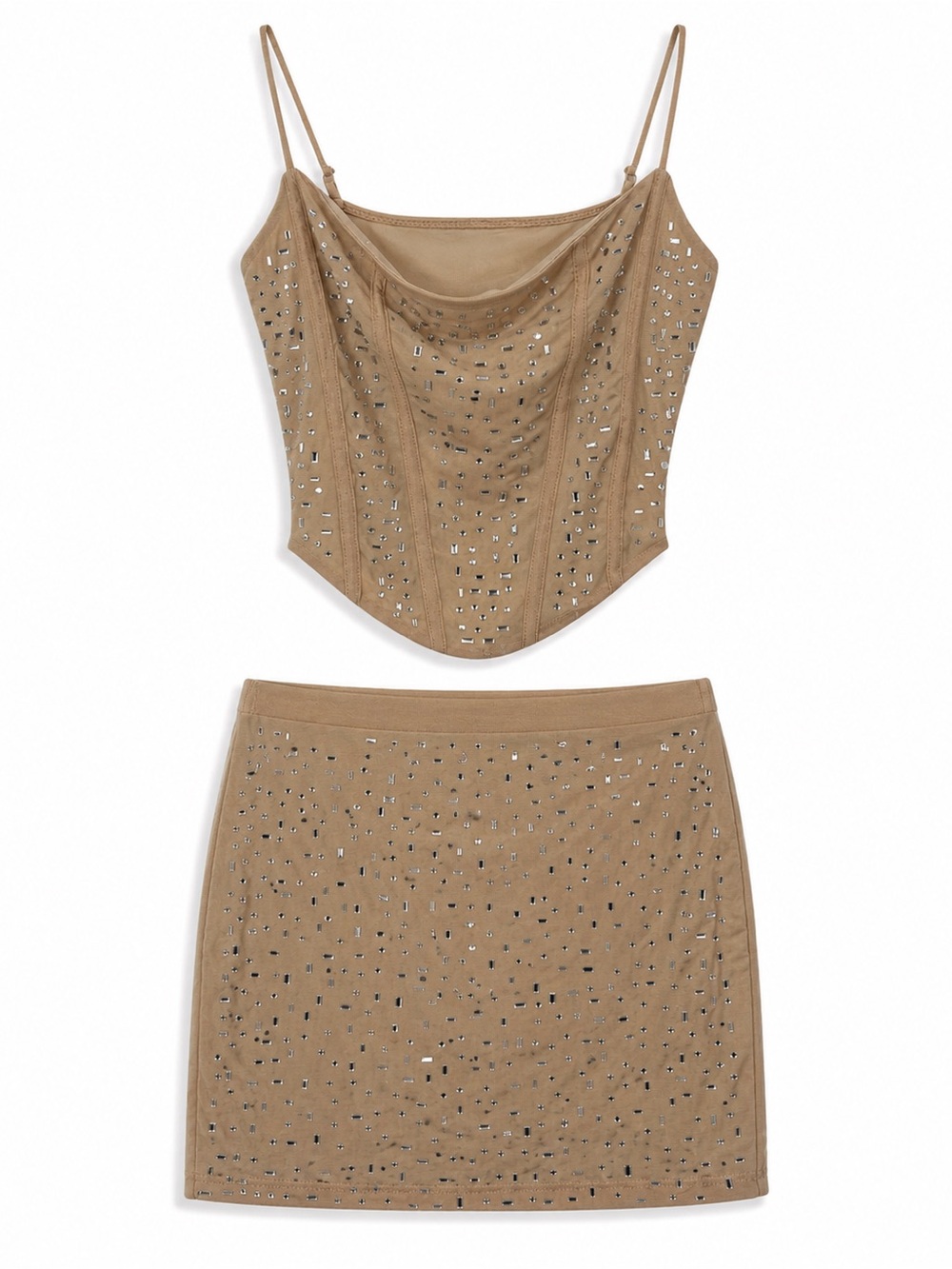 SHEIN Rhinestone Studded Two Piece Crop Top Mini Skirt Set Medium Party